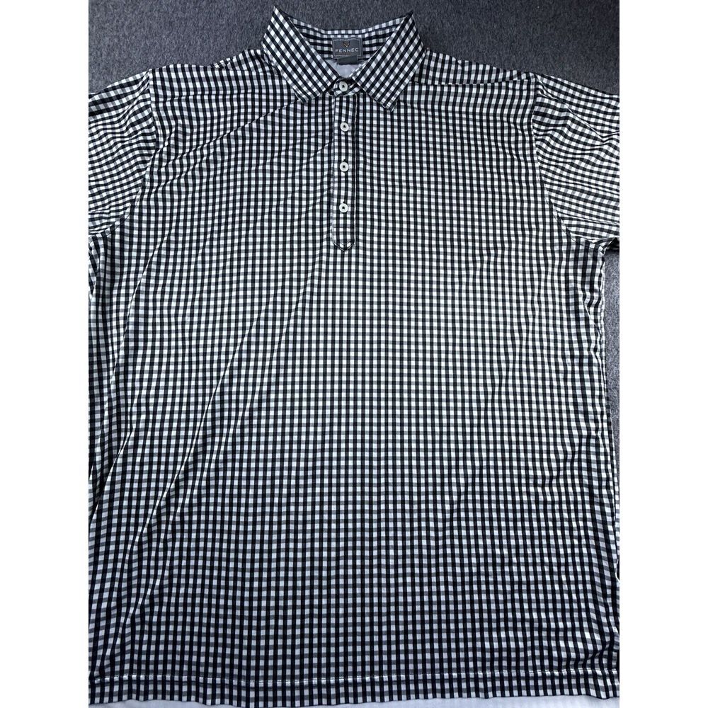 Fennec Polo Mens X-Large Black White Checkered Shirt Short Sleeve Stretch Golf‎